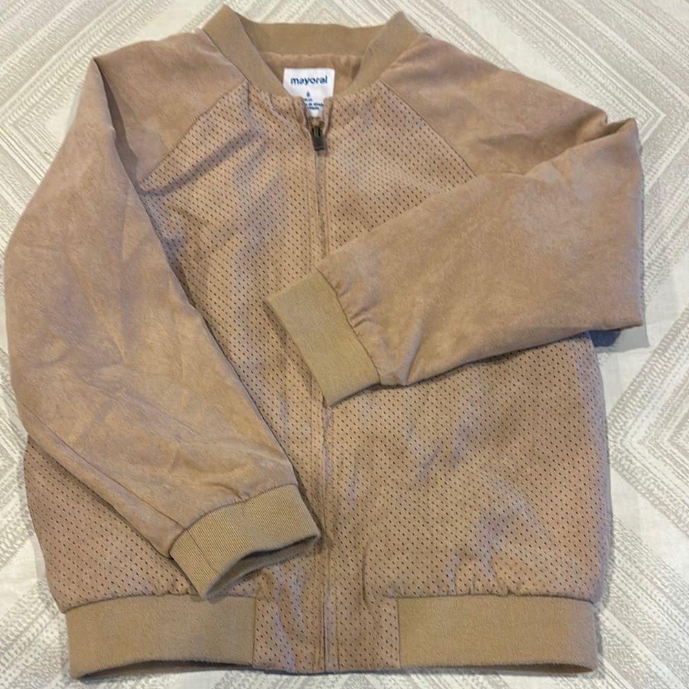 Mayoral Boys Tan Bomber Jacket withโPerforated Design - Size 6